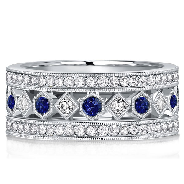 eternity band - Vintage Milgrain Blue Sapphire Eternity Wedding Band For Women, Italo jewelry - Online Catalog