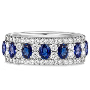 Eternity band - Oval Cut Blue Multi Row Half Eternity Wedding Band For Women, Italo jewelry - Online Catalog