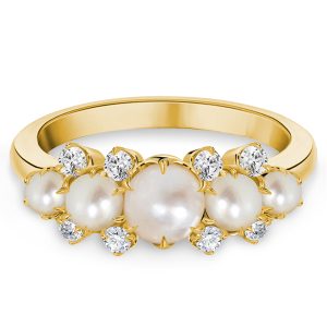 anniversary band - Italo Pearl Half Eternity Wedding Band Five Stone Pearl Wedding Ring, Italo jewelry - Online Catalog