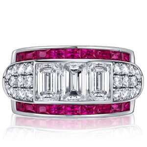 Anniversary band - Italo White Baguette Multi Row Wedding Band Vintage Band Ring, Wedding Bands - Apparel & Accessories, Italo jewelry - Online Catalog