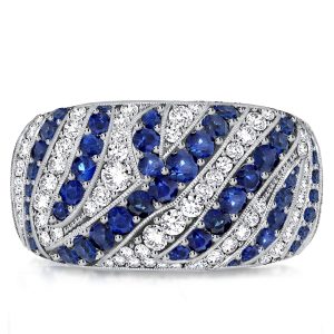 anniversary band - Italo Milgrain Blue Sapphire Wedding Band Cocktail Ring Vintage, Italo jewelry - Online Catalog