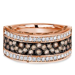 anniversary band - Italo Champagne Round Multi Row Black Two Tone Half Wedding Band Waterfall Ring, Italo jewelry - Online Catalog