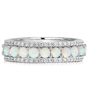 Eternity band - Italo Triple Row Opal & White Round Cut Eternity Wedding Band, Apparel & Accessories, Italo jewelry - Online Catalog
