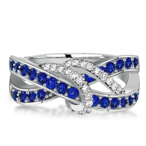 anniversary band - Italo Blue Sapphire Wedding Band Swirl Band Ring Twist Ring, Italo jewelry - Online Catalog