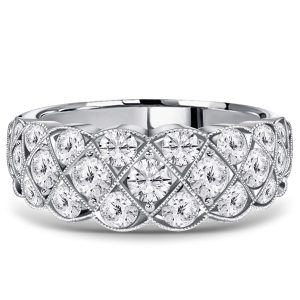 Anniversary band - Italo Milgrain White Round Fan-shaped Half Eternity Wedding Band, Wedding Bands - Apparel & Accessories, Italo jewelry - Online Catalog