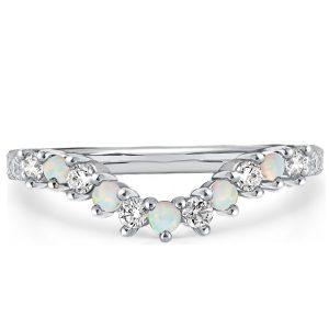 Anniversary band - Italo Classic Opal & White Round Half Eternity Wedding Band, Italo jewelry - Online Catalog