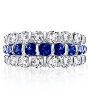 anniversary band - White & Blue Sapphire Bar Setting Multi Row Wedding Band, Italo jewelry - Online Catalog