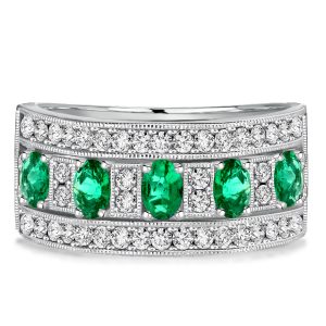 Anniversary band - Emerald Sapphire Oval Multi Row Wedding Band Emera Wedding Band, Italo jewelry - Online Catalog