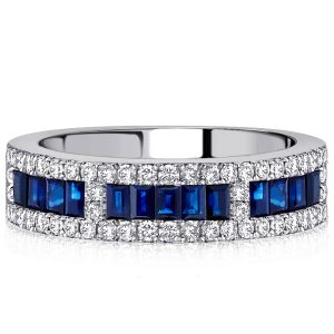 Anniversary band - Blue Baguette Triple Row Half Eternity Wedding Band For Women, Italo jewelry - Online Catalog