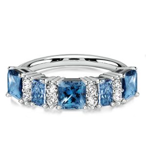 anniversary band - Italo Princess Cut FIve Stone Blue Topaz Wedding Band Stacking Ring, Italo jewelry - Online Catalog
