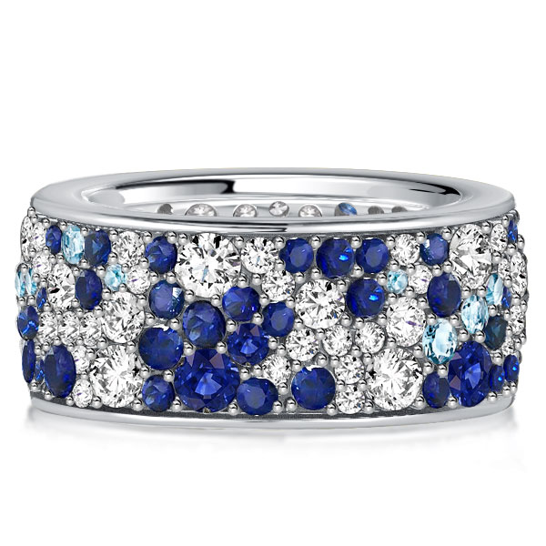Eternity band - Italo Blue Sapphire Multi Row Eternity Wedding Band Classic Band, Italo jewelry - Online Catalog