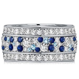 Eternity band - Italo Blue Sapphire Multi Row Eternity Wedding Band In Silver, Apparel & Accessories, Italo jewelry - Online Catalog