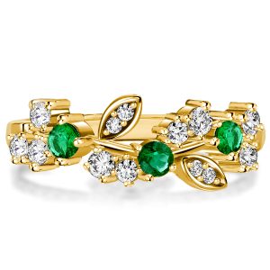 anniversary band - Italo Golden Emerald Wedding Band Ring Leaf Floral Ring, Italo jewelry - Online Catalog