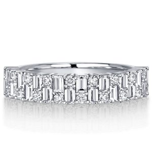 anniversary band - Italo Baguette Double Row Half Eternity Wedding Band For Women, Italo jewelry - Online Catalog