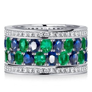 Eternity band - Italo Oval Cut Blue & Emerald Band Multi Row Wedding Band, Apparel & Accessories, Italo jewelry - Online Catalog