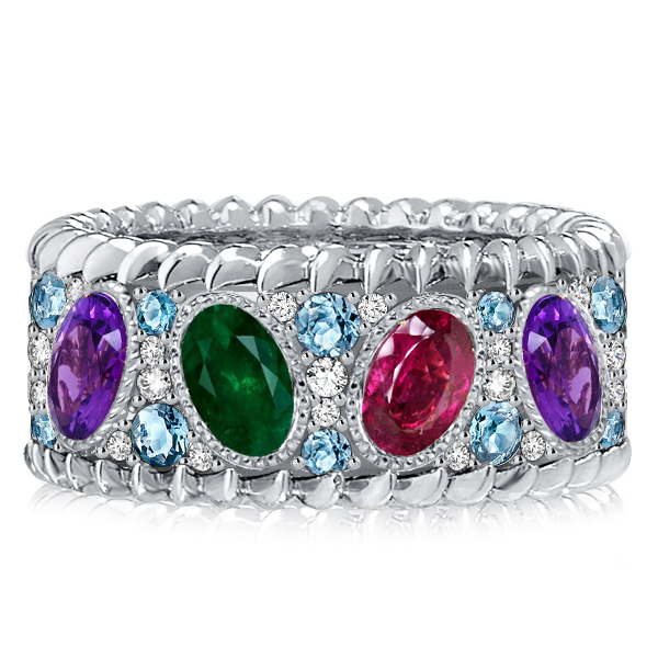 Eternity band - Italo Oval Cut Multi Color Band In Sterling Silver, Apparel & Accessories, Italo jewelry - Online Catalog