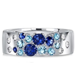 anniversary band - Italo Round Cut Blue Sapphire Wedding Band In Sterling Silver Warerfall Ring, Italo jewelry - Online Catalog