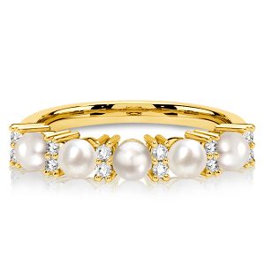 anniversary band - Italo Pearl Band Ring Pearl Five Stone Half Eternity Wedding Band, Italo jewelry - Online Catalog