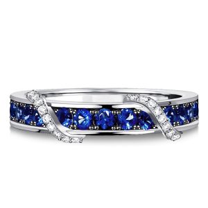 anniversary band - Italo Blue Sapphire Ribbon Wedding Band In Sterling Silver, Italo jewelry - Online Catalog