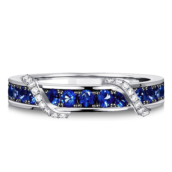 anniversary band - Italo Blue Sapphire Ribbon Wedding Band In Sterling Silver, Italo jewelry - Online Catalog