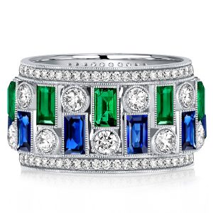 Eternity band - Milgrain Emerald Sapphire Wedding Band Vintage Eternity Band, Apparel & Accessories, Italo jewelry - Online Catalog
