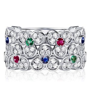 Anniversary band - Italo Multi Color Flower Band In Sterling Silver, Italo jewelry - Online Catalog