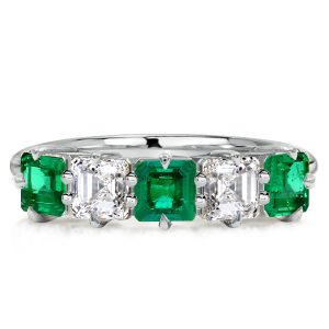 anniversary band - Italo Asscher Cut Green Emerald Wedding Band In 925 Silver, Italo jewelry - Online Catalog
