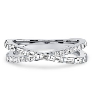 anniversary band - Italo Round & Baguette Cross Wedding Band Crossover Ring Infinity Ring, Italo jewelry - Online Catalog