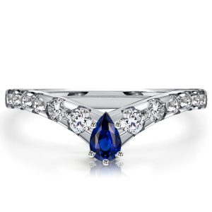 Anniversary band - Pear Cut Blue Sapphire Chevron Band Curved Ring For Women, Wedding Bands - Apparel & Accessories, Italo jewelry - Online Catalog