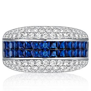 Anniversary band - Invisible Setting Asscher Cut Blue Sapphire Wedding Band, Italo jewelry - Online Catalog