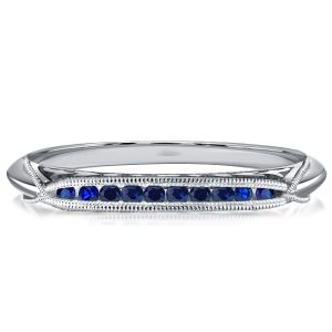 Anniversary band - Italo Blue Sapphire Engraved Vintage Wedding Band For Women, Italo jewelry - Online Catalog