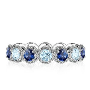 Eternity band - Milgrain Aquamarine & Blue Sapphire Eternity Band, Apparel & Accessories, Italo jewelry - Online Catalog
