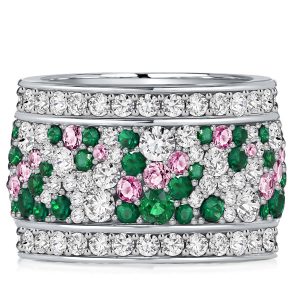Eternity band - Italo Multi Row Green Emerald Wedding Band Pink Ring, Apparel & Accessories, Italo jewelry - Online Catalog