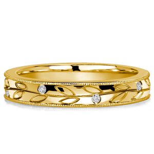Anniversary band - Italo White Sapphire Leaf Antique Engraved Band For Women, Italo jewelry - Online Catalog