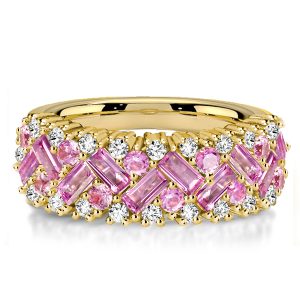 anniversary band - Italo Golden Pink Ring Baguette Half Eternity Band, Italo jewelry - Online Catalog