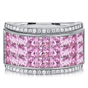 anniversary band - Invisible Setting Pink Ring Princess Half Eternity Wedding Band, Italo jewelry - Online Catalog