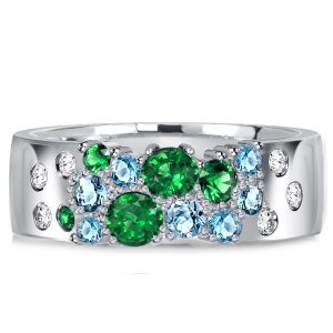 anniversary band - Italo Round Emerald Sapphire Wedding Band Aquamarine Ring Waterfall Ring, Italo jewelry - Online Catalog