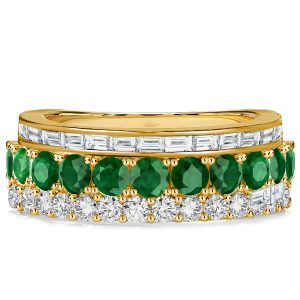 Anniversary band - Italo Triple Row Emerald Green Half Eternity Band For Women, Wedding Bands - Apparel & Accessories, Italo jewelry - Online Catalog