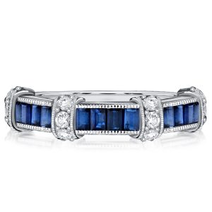 anniversary band - Italo Unique Baguette Cut Blue Sapphire Vintage Wedding Band, Italo jewelry - Online Catalog