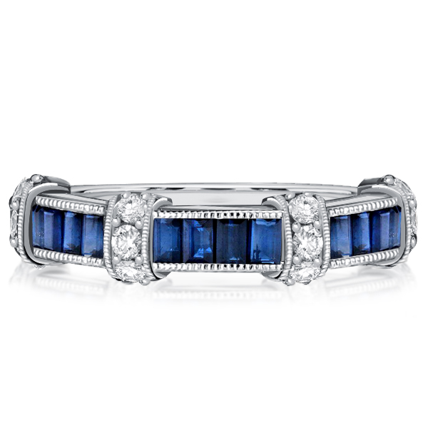 anniversary band - Italo Unique Baguette Cut Blue Sapphire Vintage Wedding Band, Italo jewelry - Online Catalog