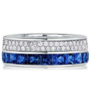 Anniversary band - Italo Princess Cut Blue Sapphire Wedding Band Two-Row Ring, Wedding Bands - Apparel & Accessories, Italo jewelry - Online Catalog