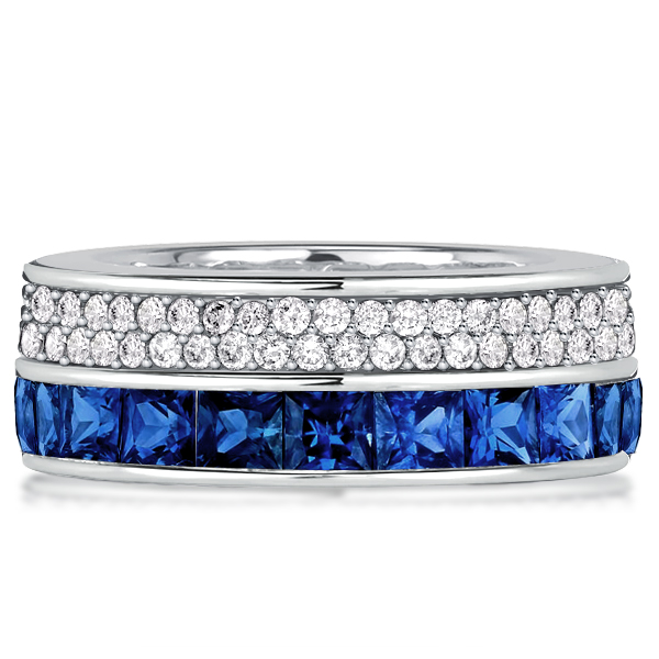 Anniversary band - Italo Princess Cut Blue Sapphire Wedding Band Two-Row Ring, Wedding Bands - Apparel & Accessories, Italo jewelry - Online Catalog