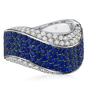 Anniversary band - Italo Two Tone Micro Pave Setting Blue Sapphire Wave Wedding Band, Italo jewelry - Online Catalog
