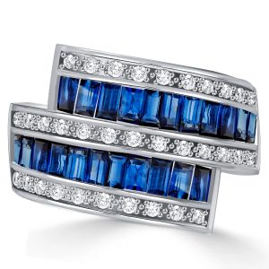 anniversary band - Italo Baguette Blue Sapphire Bypass Ring Vintage Wedding Band, Italo jewelry - Online Catalog