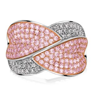 Anniversary band - Italo Two Tone Pink Ring Micro Pave Criss-cross Wedding Band For Women, Italo jewelry - Online Catalog
