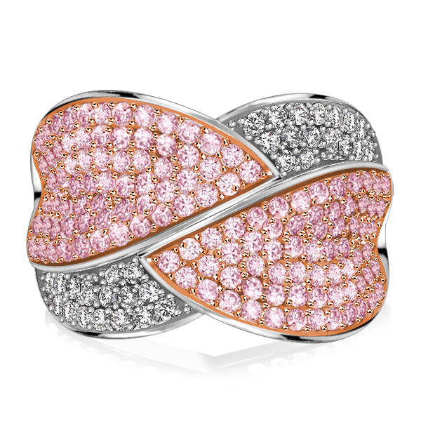 Anniversary band - Italo Two Tone Pink Ring Micro Pave Criss-cross Wedding Band For Women, Italo jewelry - Online Catalog