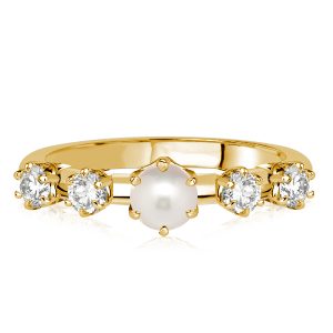 Classic band - Italo Five Stone Round Cut Wedding Band Pearl Ring For Women, Italo jewelry - Online Catalog