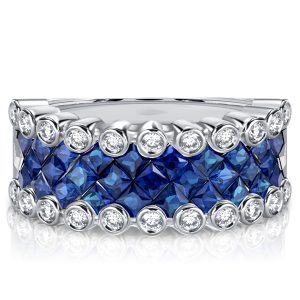 Anniversary band - Invisible Setting Asscher Cut Blue Sapphire Half Eternity Band, Italo jewelry - Online Catalog