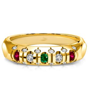 anniversary band - Italo Golden Vintage Wedding Band Five Stone Ring Ruby Emerald Band Ring, Italo jewelry - Online Catalog