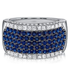 Anniversary band - Italo Two Tone Blue Sapphire Micro Pave Half Eternity Band Anniversary Ring, Italo jewelry - Online Catalog